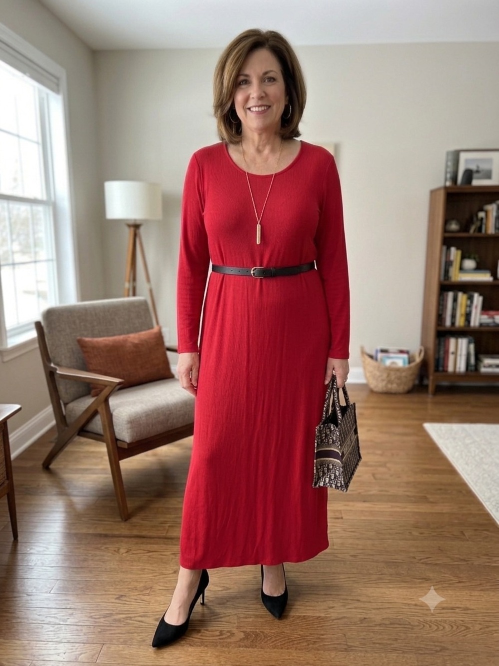 a new day Red Long-Sleeve Crewneck Maxi Dress